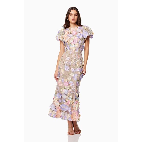 Elliatt Astraea 3D Floral Lace Maxi Dress Wedding Guest Dress  Size XL pre loved - Picture 2 of 9